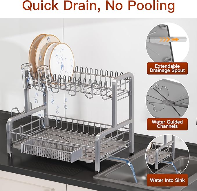 2 Tier Dish Drainer Drying Rack - Image 4