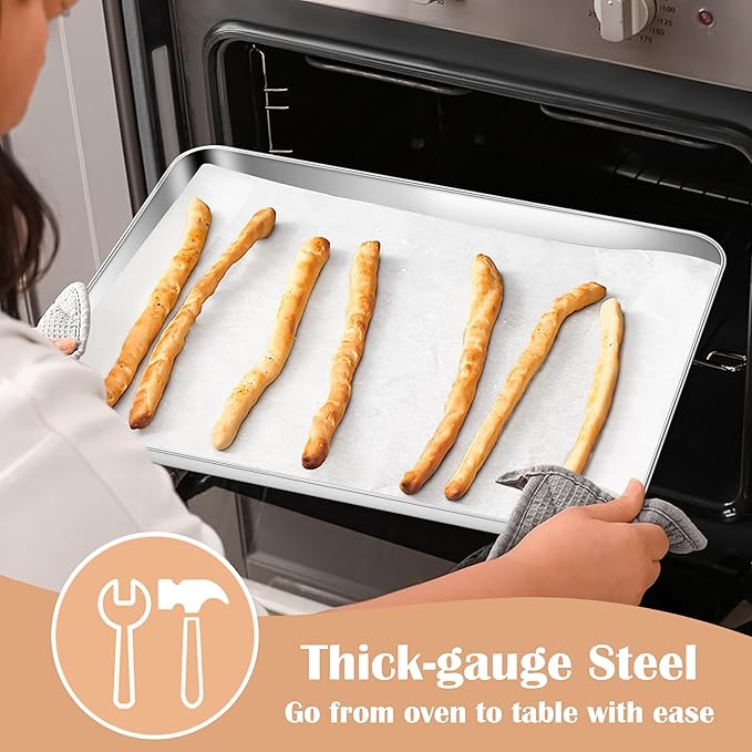 E-far Baking Sheets Set of 3, 16” x12” x 1” Stainless Steel Cookie Sheets Pans - Image 3