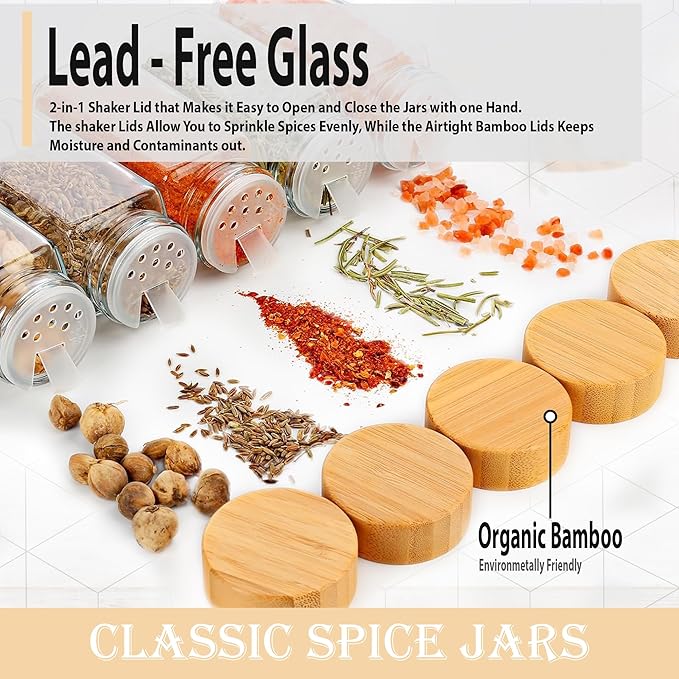 Glass Spice Jars with Bamboo Airtight Lids - Image 4