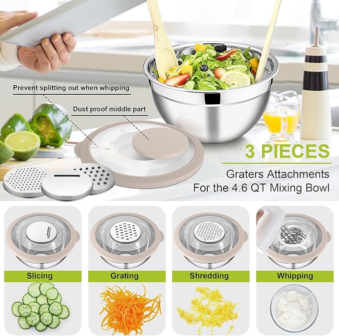 E-far Mixing Bowls with Lids Set of 5, Stainless Steel Salad Mixing Bowl with - Image 3