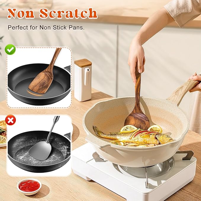 4Pcs Wooden Spoons for Cooking, Acacia Wood Kitchen Utensils Set for Nonstick - Image 3