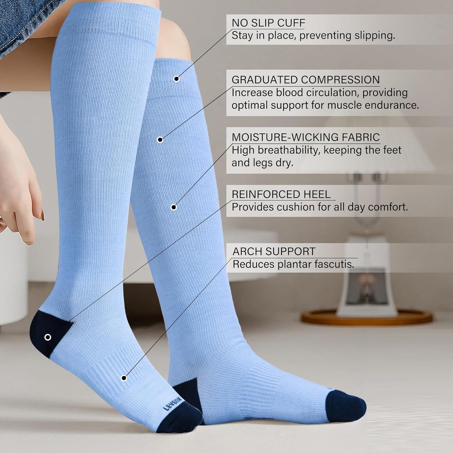 LEVSOX Viscose Made from Bamboo Compression Socks for Pregnant Women 20-30 mmHg Knee High Cute Mens Supports Socks for Travel