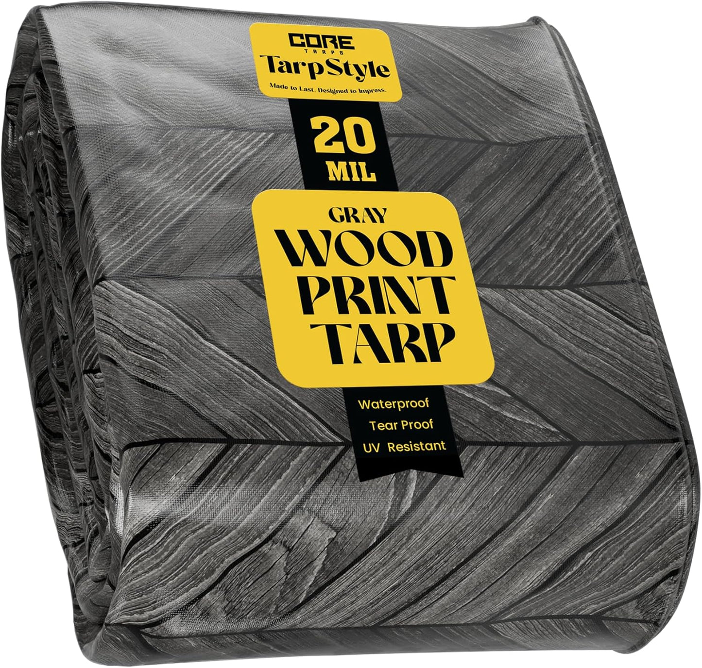 Core Tarps Extreme Heavy Duty 20 Mil Tarp Cover, Waterproof, UV Resistant, Rip and Tear Proof, Poly Tarpaulin with Reinforced Edges for Roof, Camping, Patio, Pool, Boat (Grey Wood/Black 40′ X 50′)