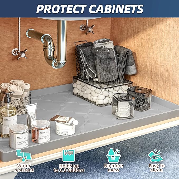 SIKADEER Under Sink Mat Waterproof 34" x 19", Silicone Mat Kitchen Drawer Shelf - Image 5