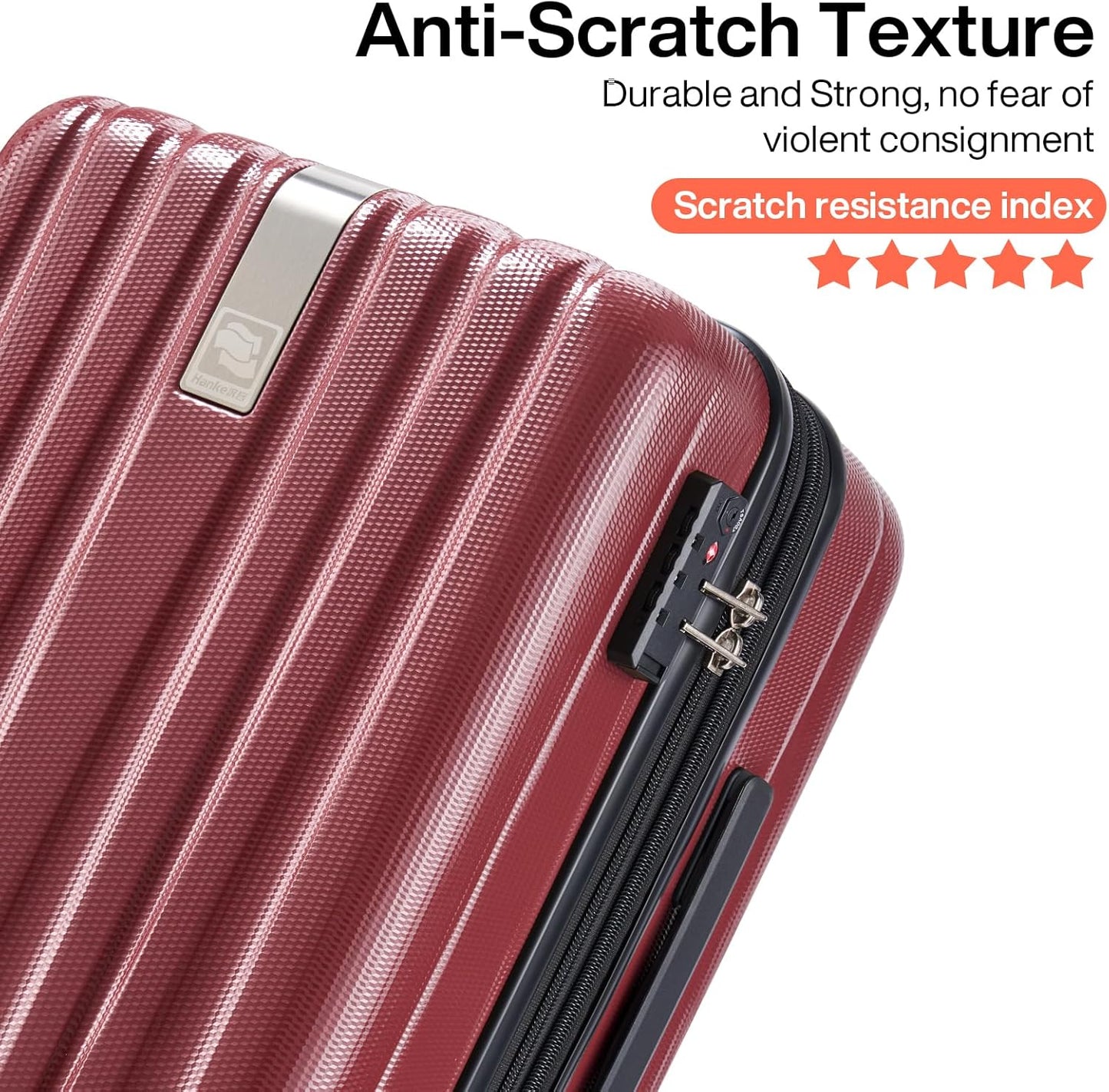 Hanke 24 Inch Luggage Suitcases With Spinner Wheels Lightweight PC Hard Shell Rolling Suitcase With Travel Lock,Checked-Medium 24-Inch （Burgundy）