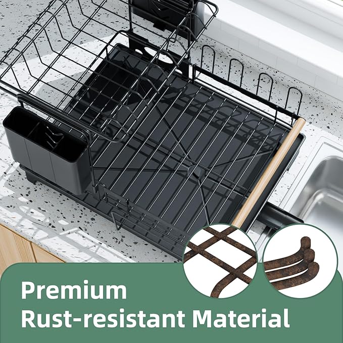 2-Tier Dish Rack with Drainboard: Large Capacity Anti-Rust Kitchen Counter - Image 4