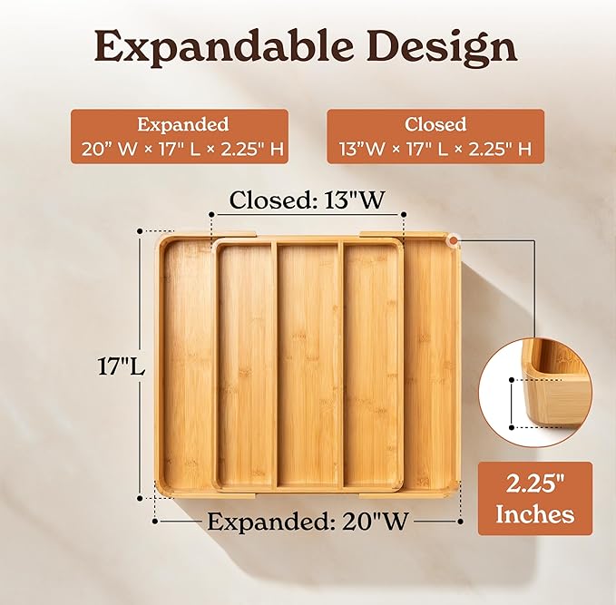 SMIRLY Silverware Drawer Organizer – Bamboo Kitchen Drawer Organizer, - Image 3