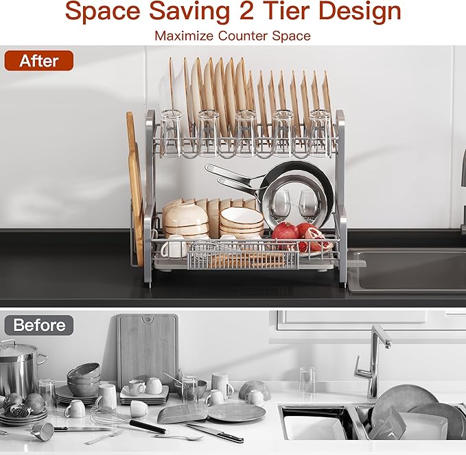2 Tier Dish Drainer Drying Rack - Image 2