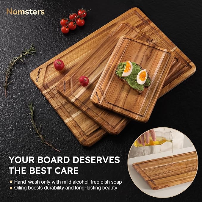 3 Pack Teak Wood Cutting Board Set - Image 8
