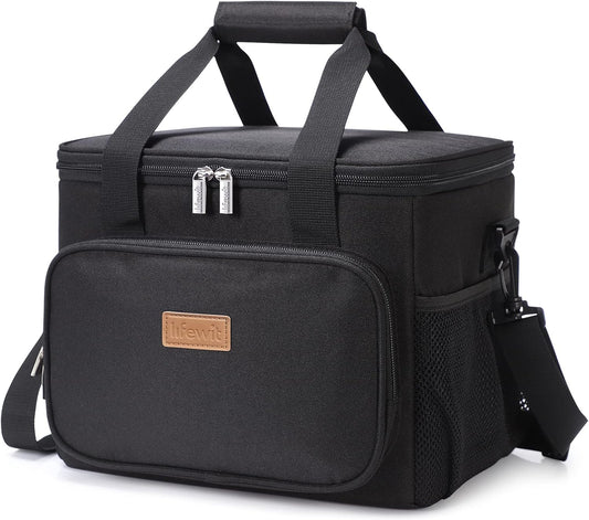 Lifewit Large Lunch Bag Insulated Lunch Box Soft Cooler Cooling Tote for Adult Men Women, Black 24-Can (15L)
