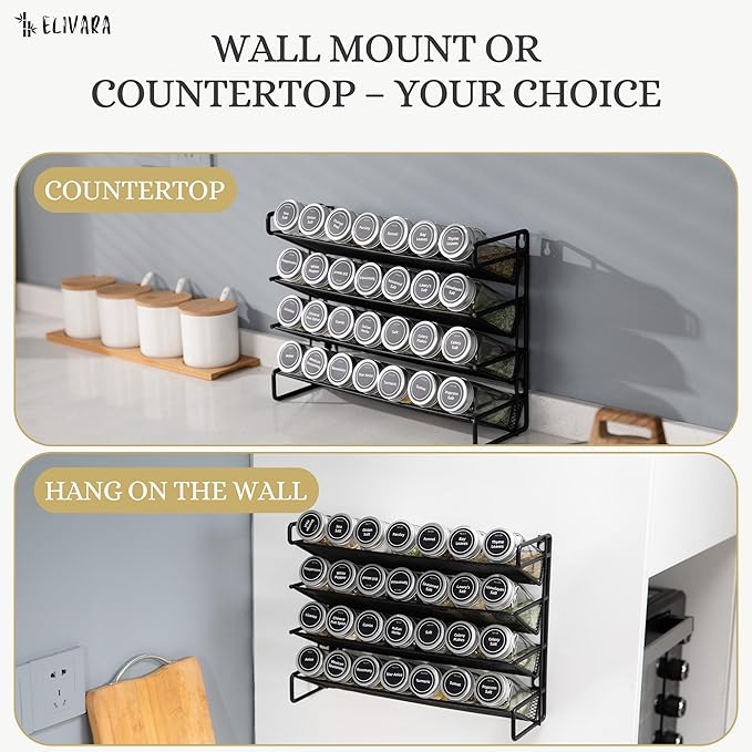 4-Tier Spice Rack Organizer Set – Wall Mounted or Countertop – Includes 28 - Image 5