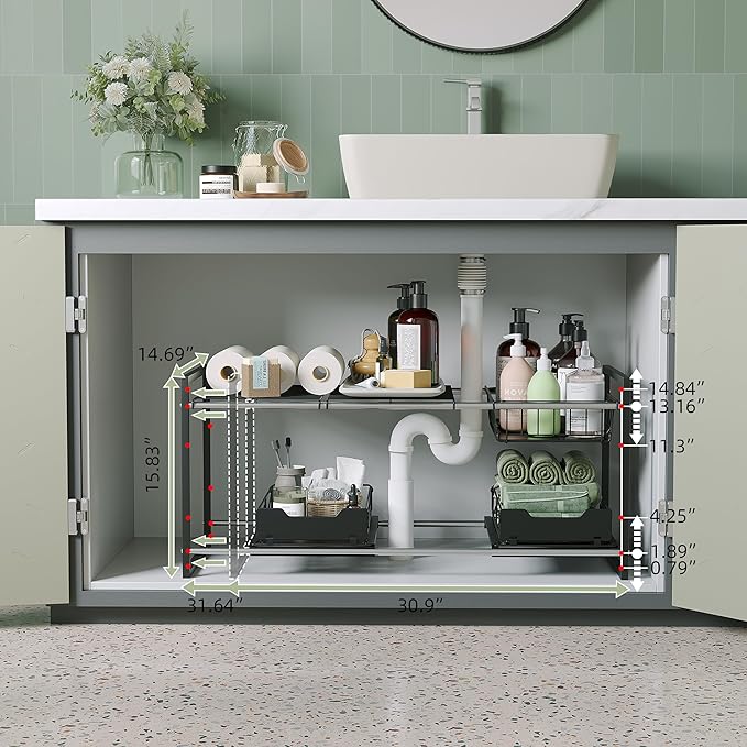 NETEL Under Sink Organizers and Storage, Kitchen Cabinet Organizer, 2 Tier - Image 6