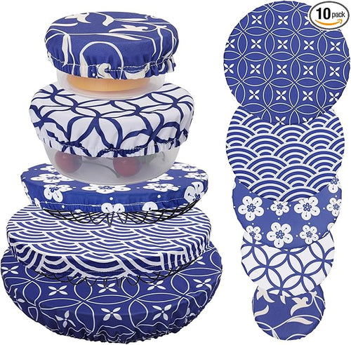 10Pcs Reusable Bowl Covers In 5 Size, Stretch Cloth Fabric Dish Cover Kitchen by CGFOXUO