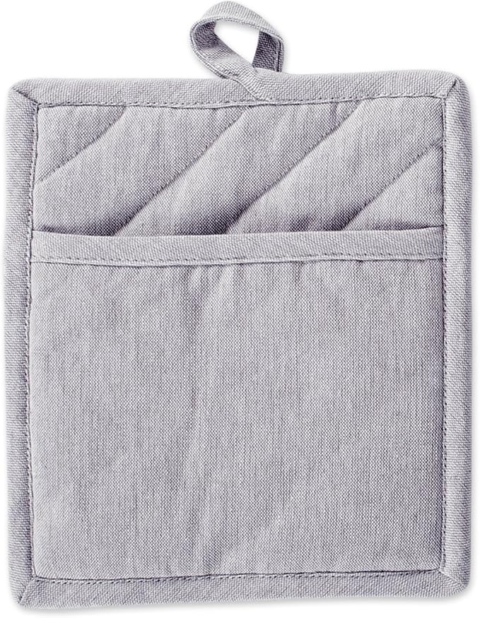 DII 100% Cotton Solid Chambray Kitchen Set, Potholders, 2 Piece - Image 2