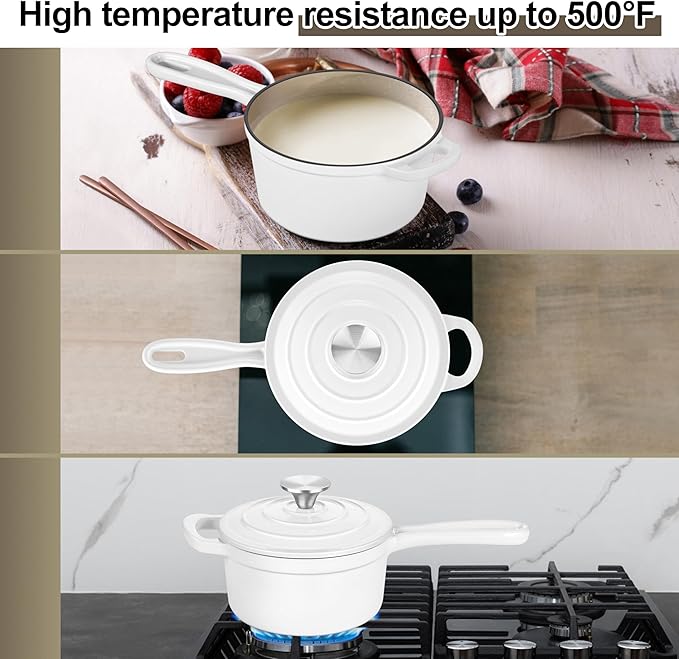 3 Quart Saucepan with Lid, Leonyo Enameled Cast Iron Sauce Pan, Heavy Duty Cast - Image 4