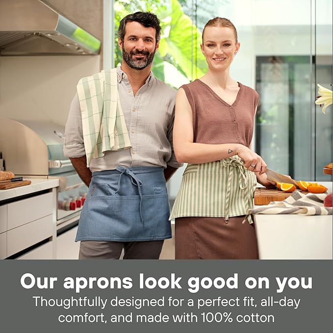 MEEMA Chef Waist Apron Cotton Fabric |Washable & Breathable Waitress & Server - Image 2