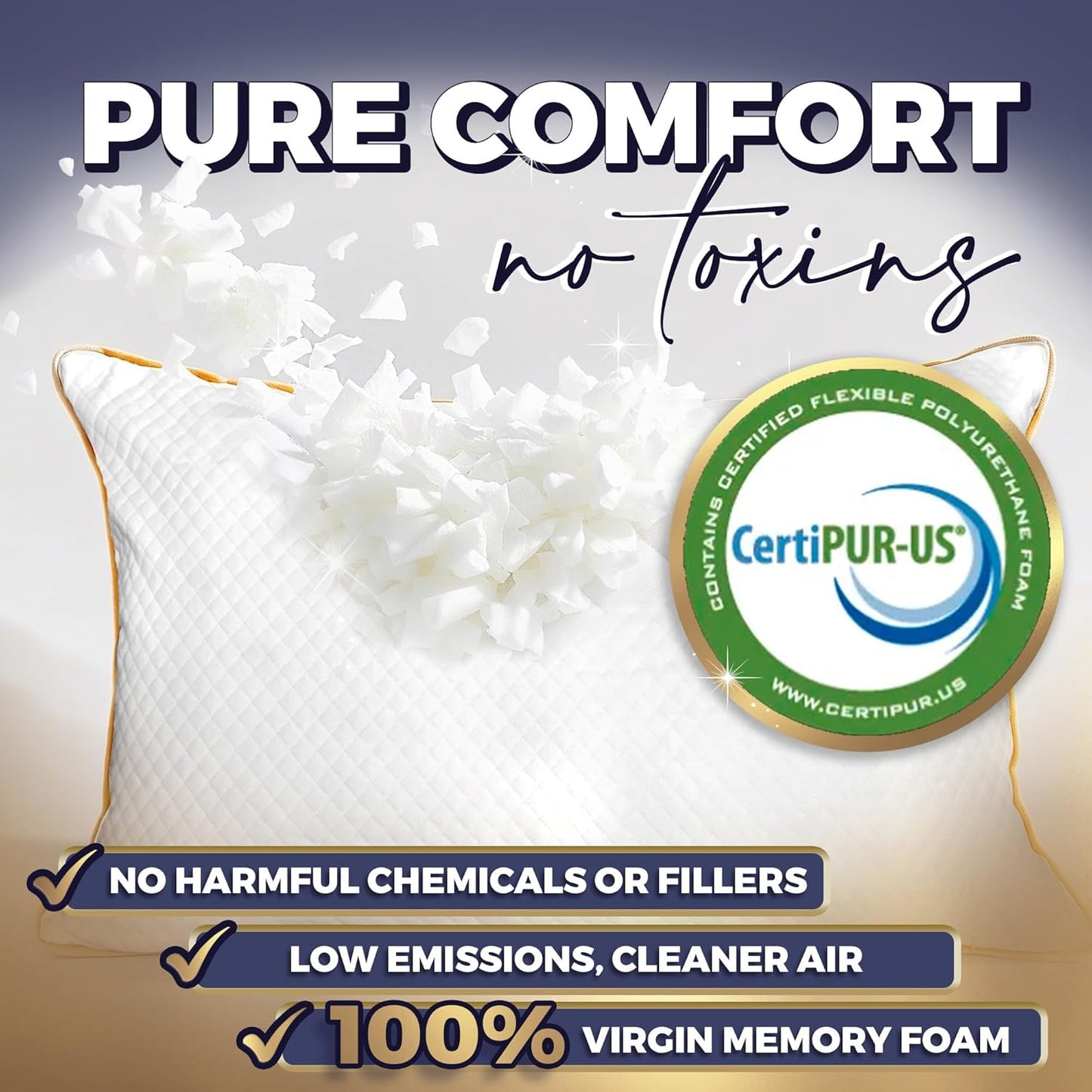 Royal Therapy Queen Memory Foam Pillows 4-Pack - Shredded Memory Foam Pillow for All Sleep Positions - Medium Firm Pillow with Adjustable Loft, Bamboo Rayon Cover, CertiPUR-US, Oeko-TEX Certified
