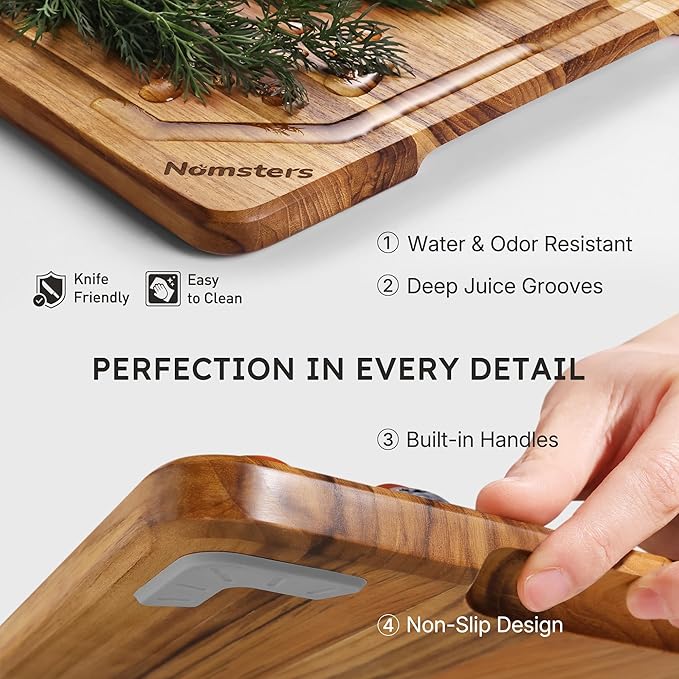 Teak Wood Cutting Board for Kitchen 13inch Charcuterie Board Serving Heavy Duty - Image 6