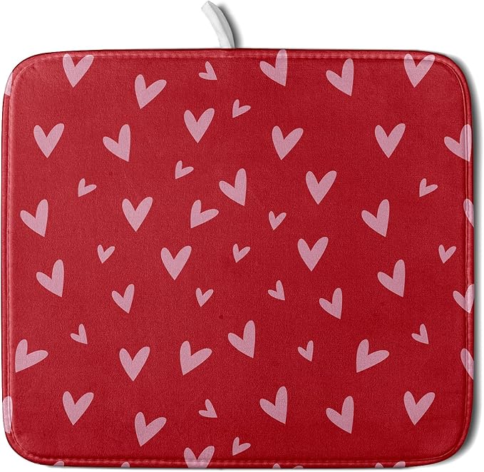 Valentines Dish Drying Mat for Kitchen Counter 16x18 Inch Valentine's Day Red by Aytipun
