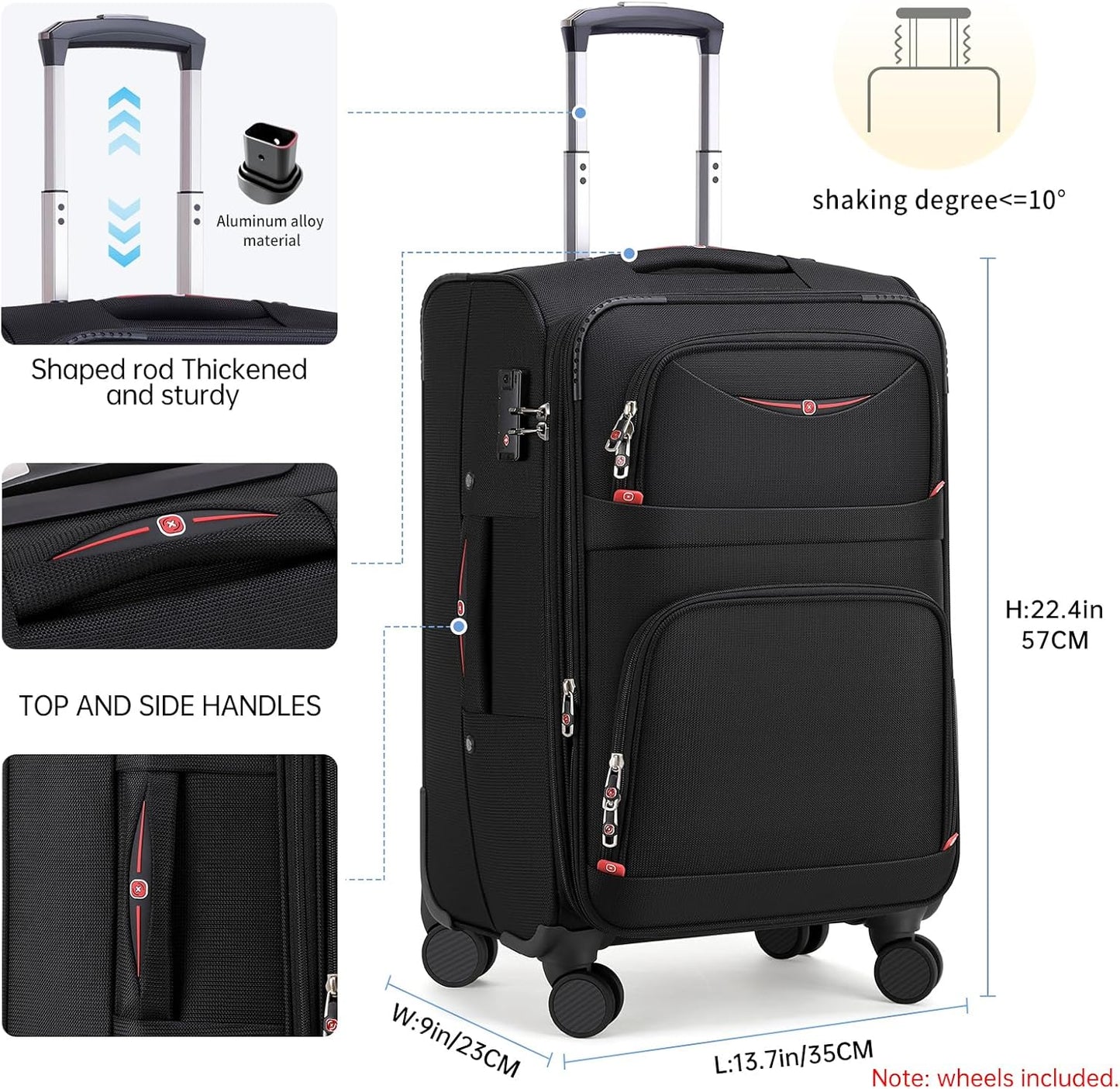 Softside Expandable Luggage with 4 Spinner Wheels, Durable Carry-On Luggage Suicase (Purple, 21-Inch)