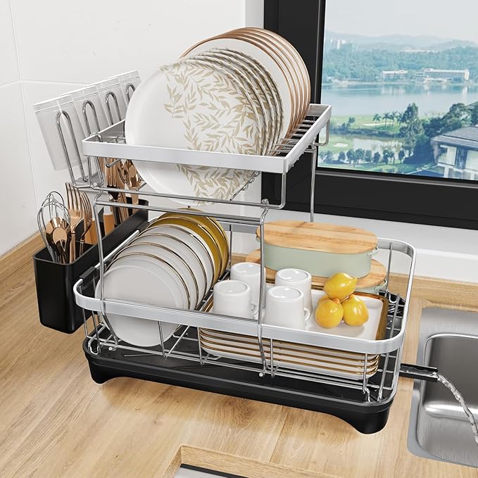 2-Tier Dish Drying Rack for Kitchen Counter, 304 Stainless Steel by HOMEAILIE