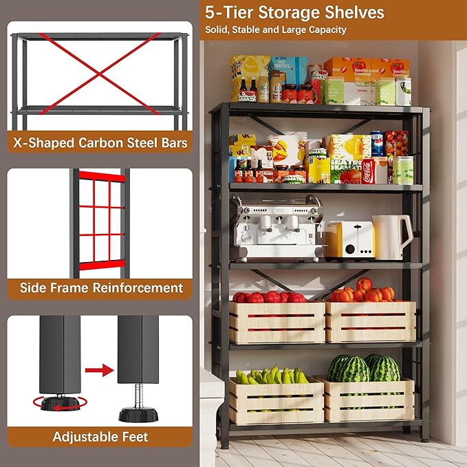 GIOTORENT 5-Wire Heavy-Duty Shelf, Standing Storage Shelves, Metal Shelving - Image 6
