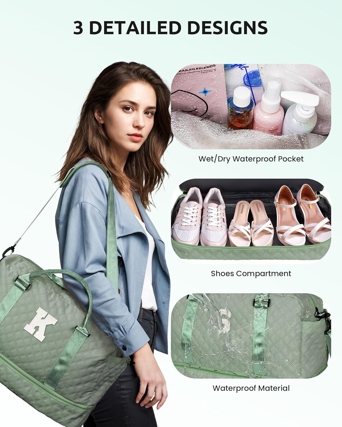 Teacher Gifts, Tween Girls Trendy Stuff-Initial Travel Bag with Shoe Compartment, Kid/Girl Weekender Bag, Monogram Overnight Bag for Women, Letter Travel Bag with Makeup Bag (Letter K)