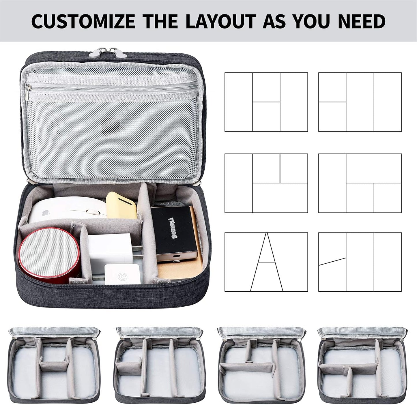 mygreen Electronics Travel Organizer, Watreproof Electronic Accessories Case Portable Double Layer Cable Storage Bag for Cord, Charger, Flash Drive, Phone, Ipad Mini, SD Card, Gifts for Him Black