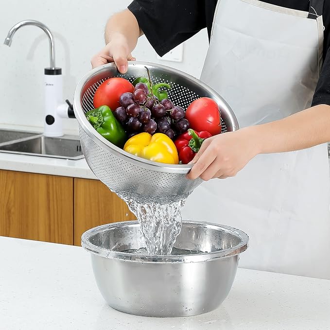 304 Stainless Steel Microporous Colander, 4.5QT Large Capacity - Image 3