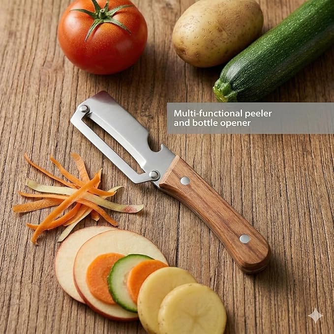 2-in-1 Vegetable Peeler with Wooden Handle, Premium Stainless Steel Peeler with - Image 6