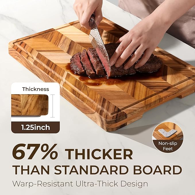 Teak Wood Cutting Board for Kitchen 24'' Extra Large End Grain Heavy Duty - Image 5