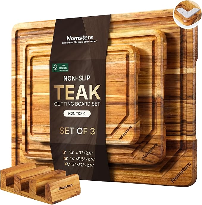 3 Pack Teak Wood Cutting Board Set by Unknown