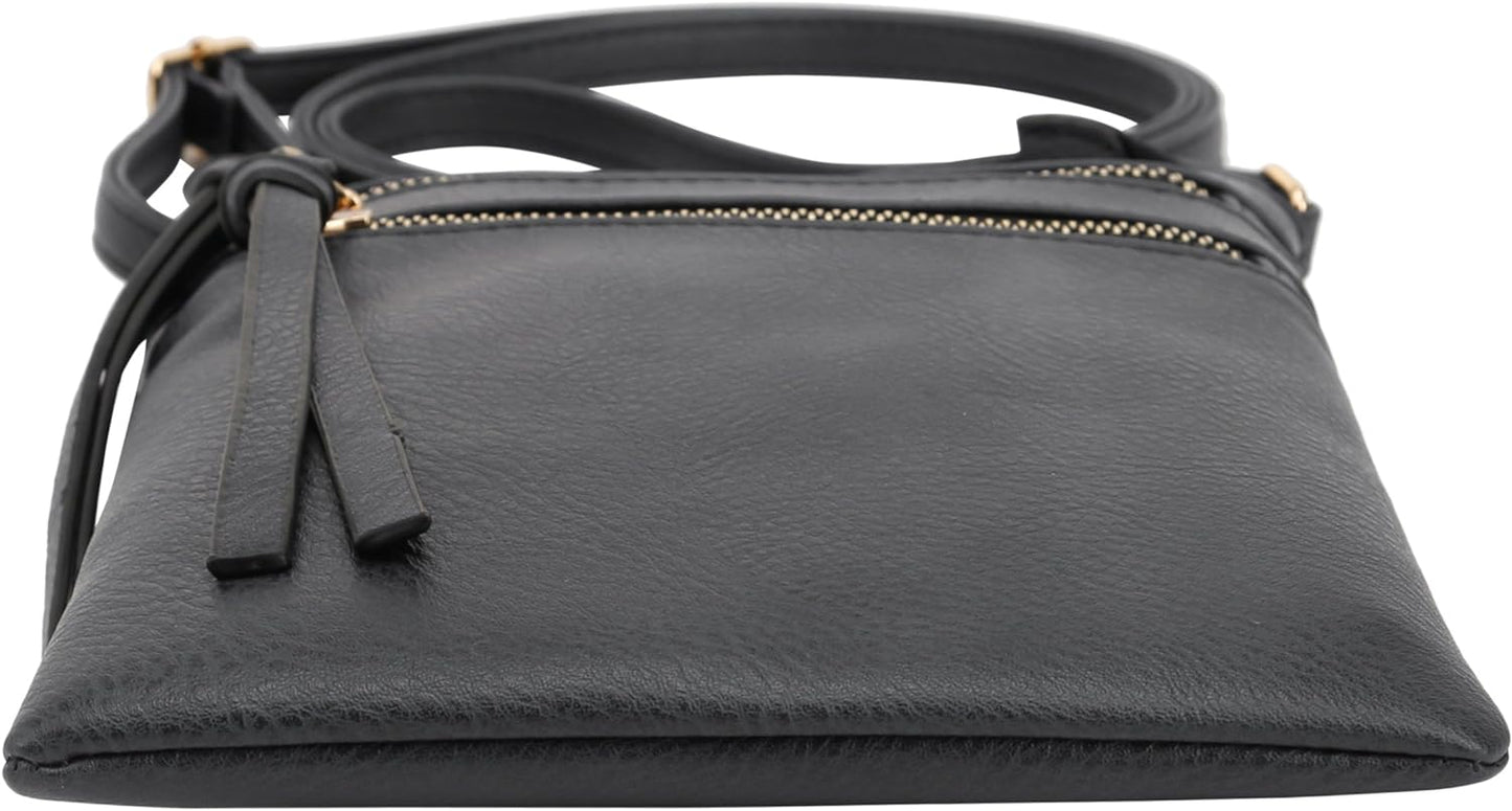 DELUXITY Crossbody Purse Bag Shoulder Bag Multi Pocket Zipper Purse | Black