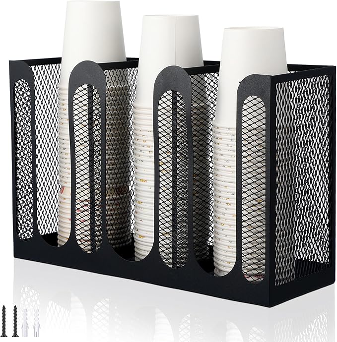 Maxcheck Metal Mesh Cup and Lid Holder Coffee Paper Cup Dispenser Lid Holder by Maxcheck