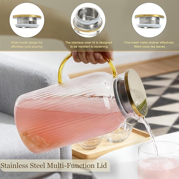 2 PACK Glass Pitcher with Lid, 68oz/2Liter Borosilicate Glass Water Pitcher - Image 5