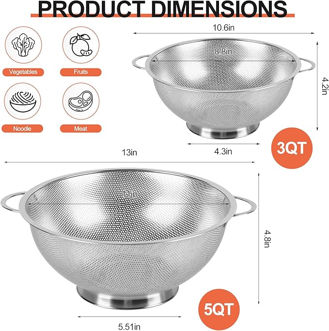 Kaishun Colander Stainless Steel 5-Quart, Strainer - Image 2