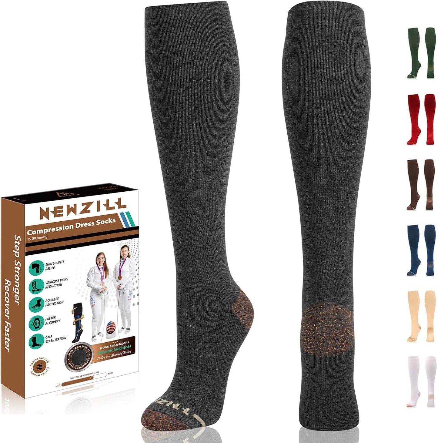 NEWZILL Copper Compression Socks for Women & Men 15-20mmHg Cotton Rich Odor Control Dress Socks for Business Casual Running Medical Athletic Support, Edema Diabetic Relief