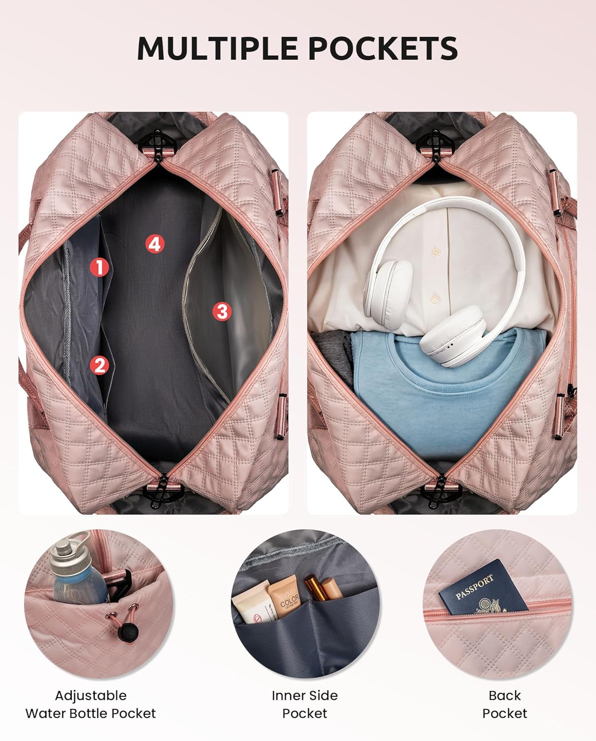 Girls Duffle Bag, Initial Bag, Personalized Weekender Bag with Shoulder Strap, Monogram Overnight Bag for Women Wet Pocket, Letter Travel Bag with Makeup Bag Gifts for Niece (Letter R)