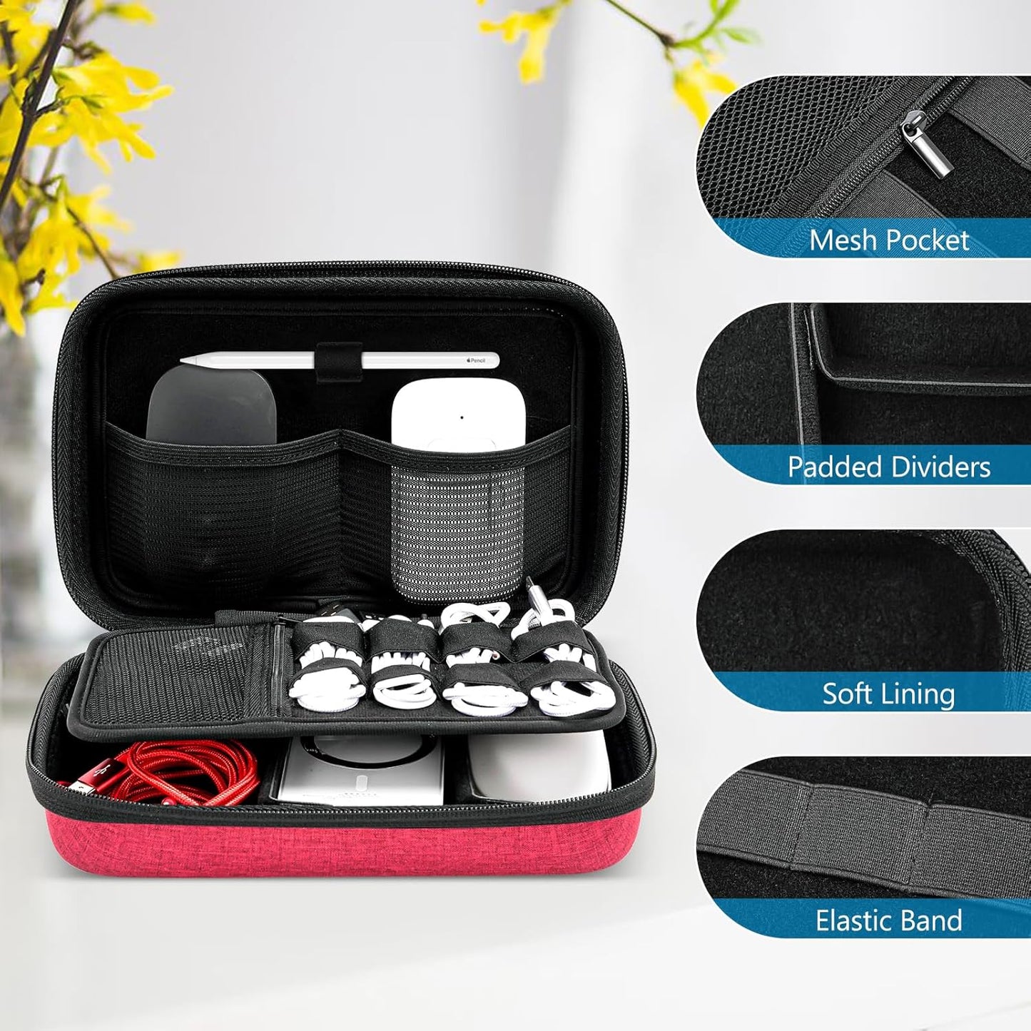 ProCase Hard Travel Electronic Organizer Case for MacBook Power Adapter Chargers Cables Power Bank Apple Magic Mouse Apple Pencil USB Flash Disk SD Card Small Portable Accessories Bag