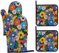 Abstract Hippie Flower Oven Mitts and Pot Holders, Heat Resistant Oven Mitts by Unknown