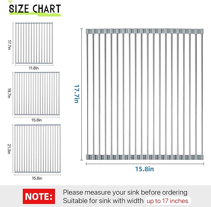Roll Up Dish Drying Rack, 17.7" x 15.8" Over The Sink Dish Drying Rack - Image 2