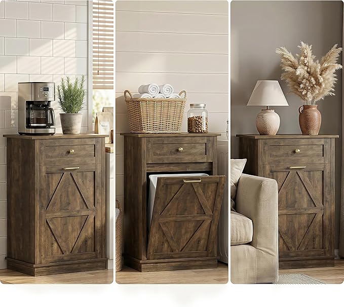 YESHOMY Tilt Out Trash Cabinet, 10 Gallon Hidden Wooden Bin Cabinets, Laundry - Image 8