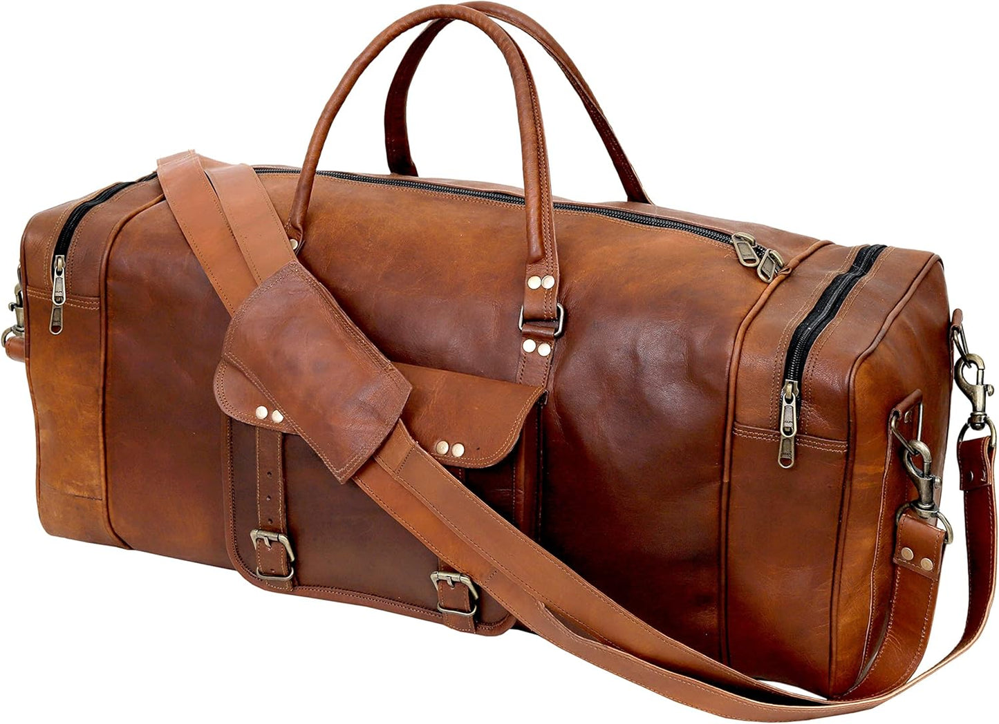 Large Leather 32 Inch Luggage Handmade Duffel Bag Carryall Weekender Travel Overnight Gym Sports Carry On For Men And Women (32 inch)