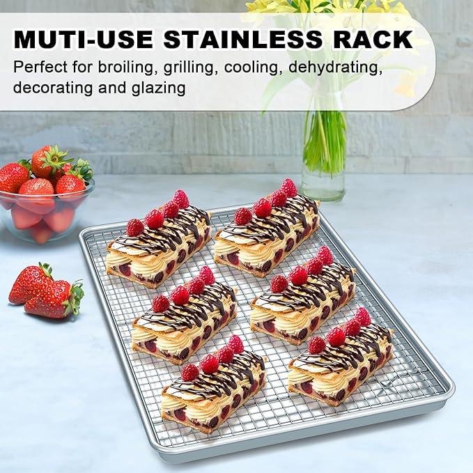 Half Sheet Pans with Rack Set, 13 Inch Commercial Quality Baking Sheet Pan Set - Image 4