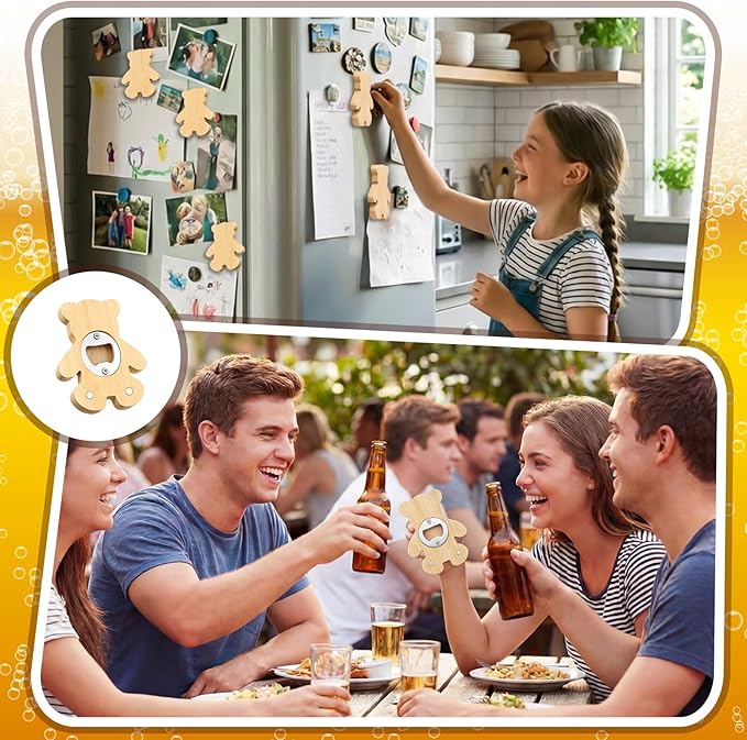 Vesici 24 Pcs Magnetic Bottle Opener 2.5" DIY Bamboo Bear Shape Baby Shower - Image 5