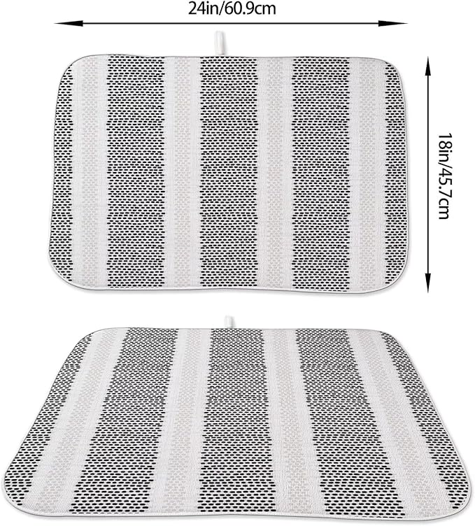 Boho Black Dish Drying Mat 18 x 24 inch Modern Geometry Polka Dot Striped - Image 2
