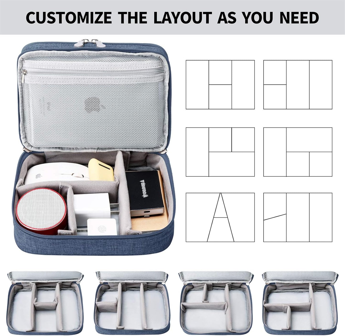 Lanola Travel Cable Organizer Bag, Electronic Accessories Case Portable Double Layer Cable Storage Bag for Cord,phone,Charger, Flash Drive, Phone, SD Card,Personal Items - (Dark Blue)