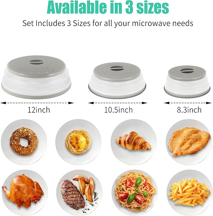 3 Pack Collapsible Microwave Food Covers, Splatter Guard, Vented Microwave Lid - Image 2