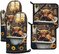 Highland Cow Sunflower Oven Mitts and Pot Holders Sets Heat Resistant 4Pcs by ANTJOO