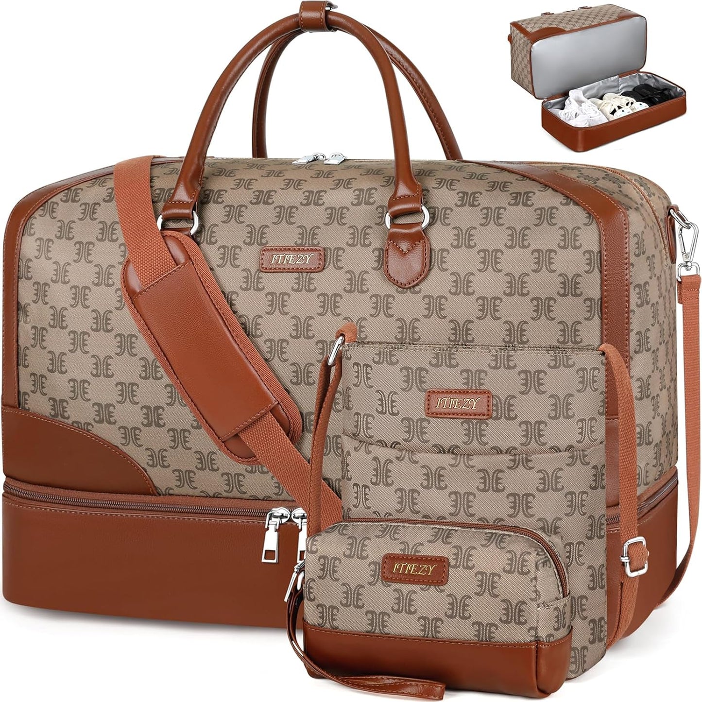 Weekender Bag for Women, Travel Duffel Bag Carry On Overnight Bag with Shoe Compartment Large Nylon Travel Weekend Tote Bag
